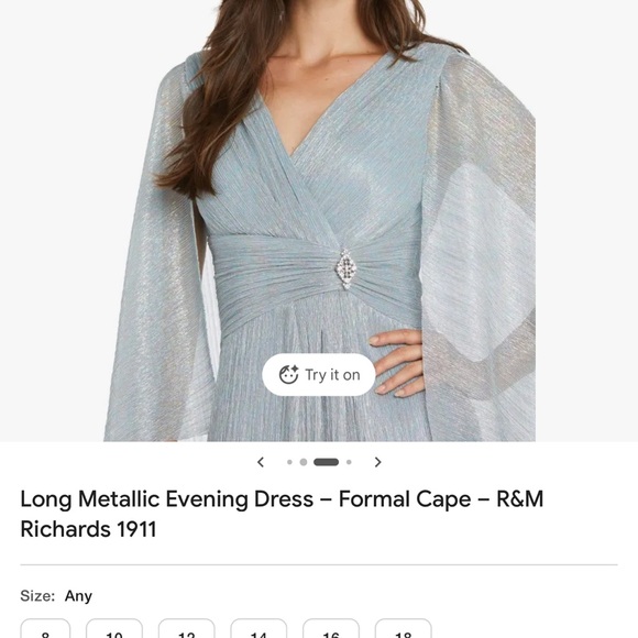 R&M Richards Silver Metallic Evening Dress with Cape - Picture 2 of 6